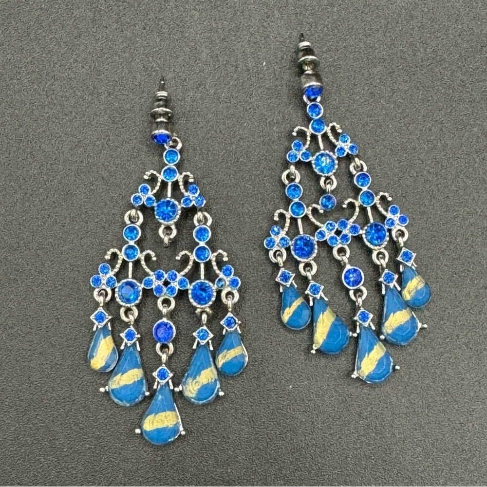 EarringsSapphire Blue Foil Chandelier Drop Earrings — Statement Pierced