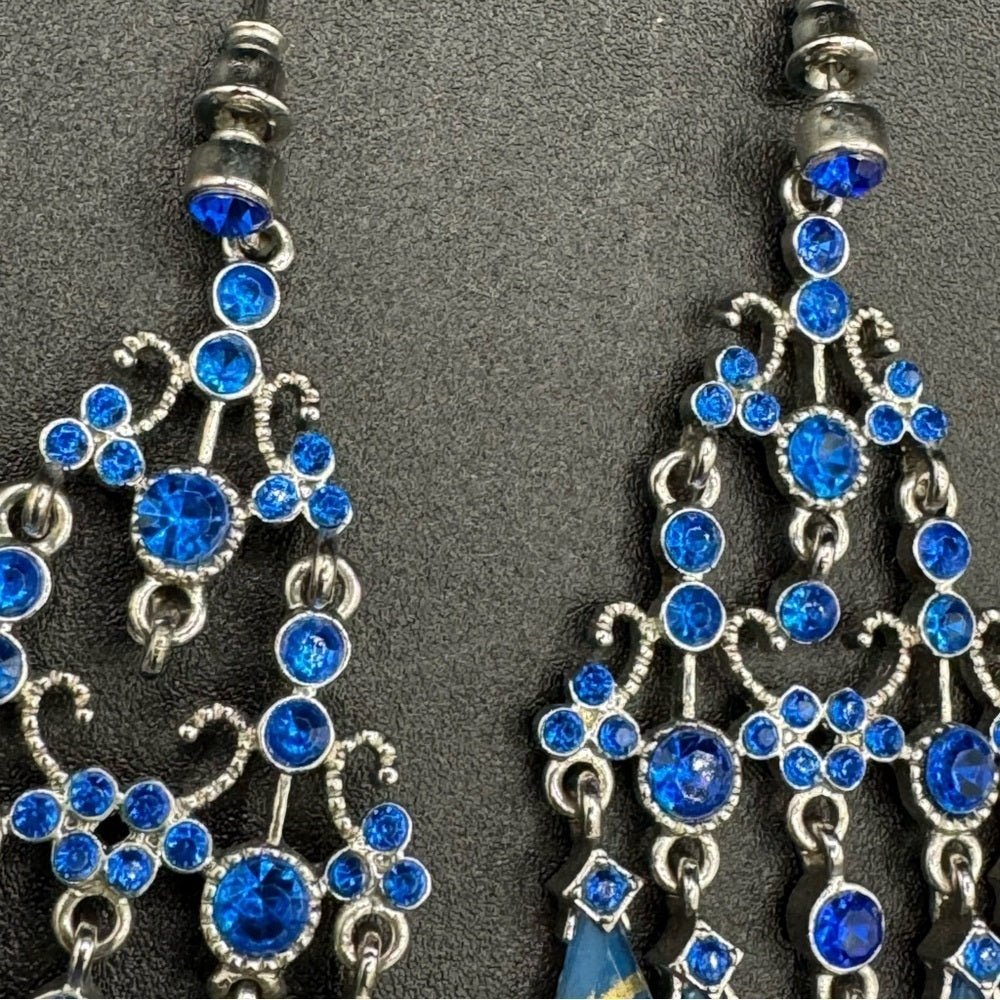 EarringsSapphire Blue Foil Chandelier Drop Earrings — Statement Pierced