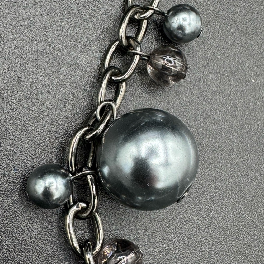 NecklaceSatin Grey and Gunmetal Chunky Beaded Long Necklace