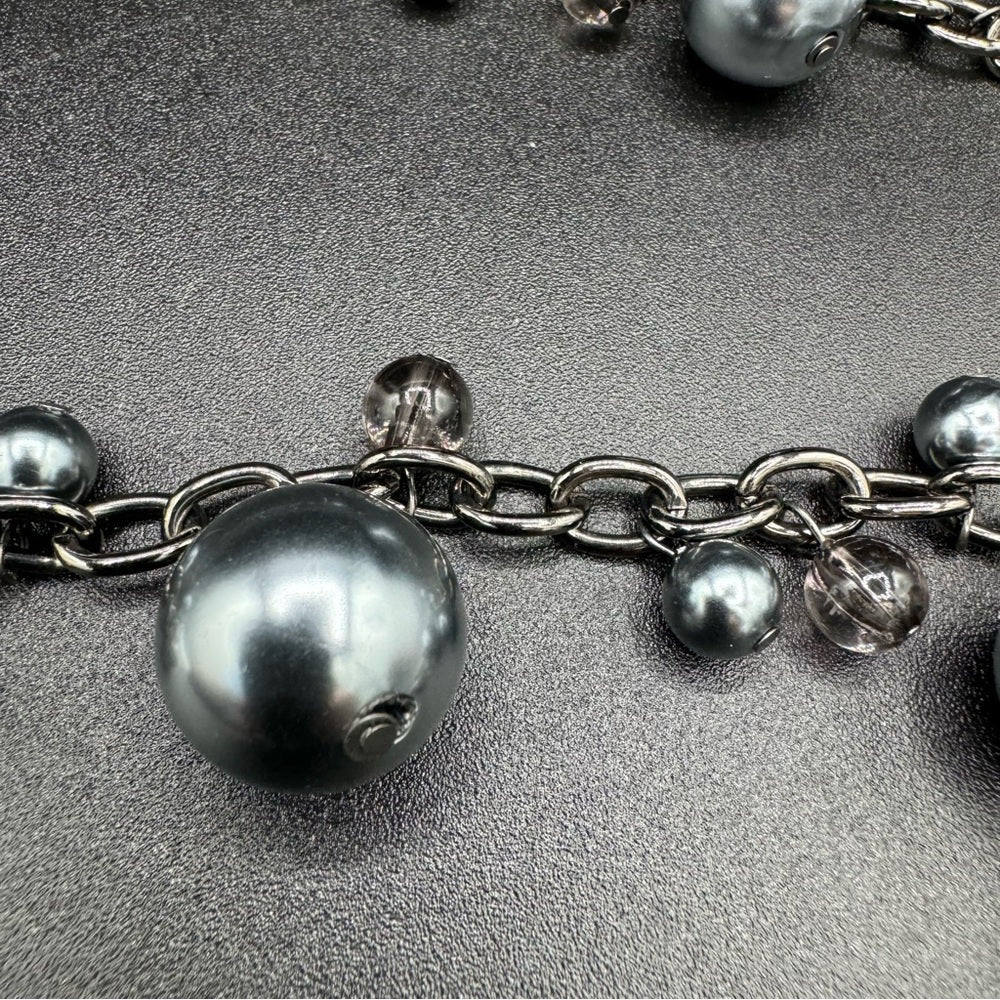 NecklaceSatin Grey and Gunmetal Chunky Beaded Long Necklace