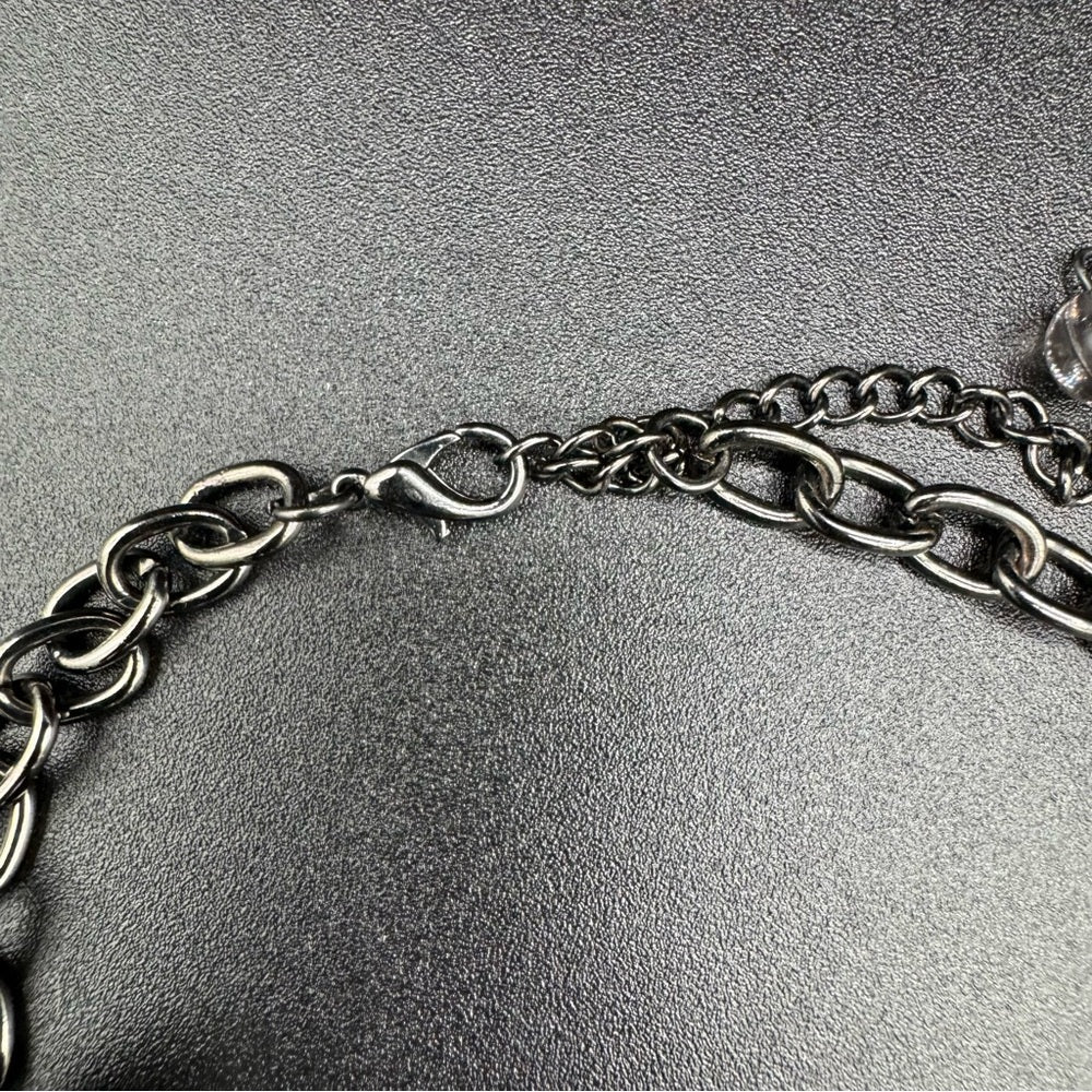 NecklaceSatin Grey and Gunmetal Chunky Beaded Long Necklace