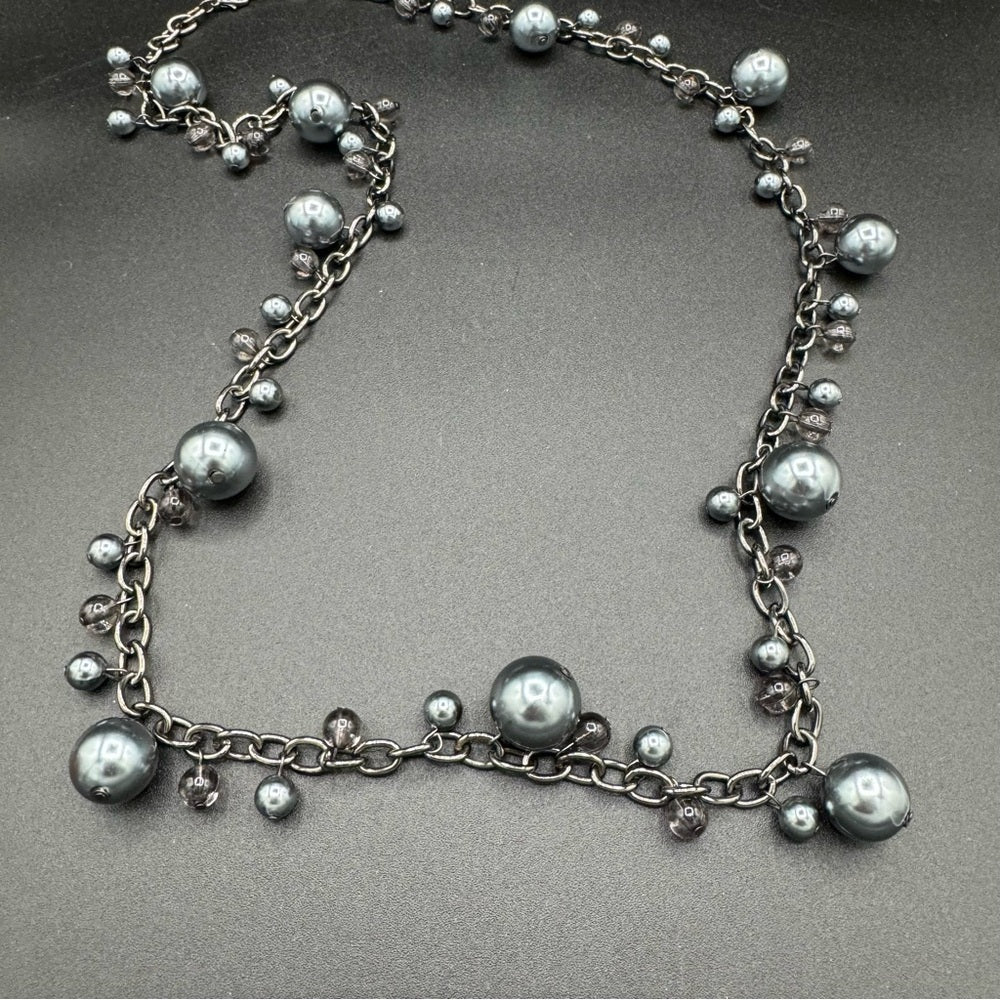 NecklaceSatin Grey and Gunmetal Chunky Beaded Long Necklace