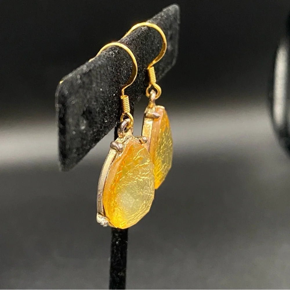 EarringsShimmering Citrine Gold Foil Teardrop Earrings