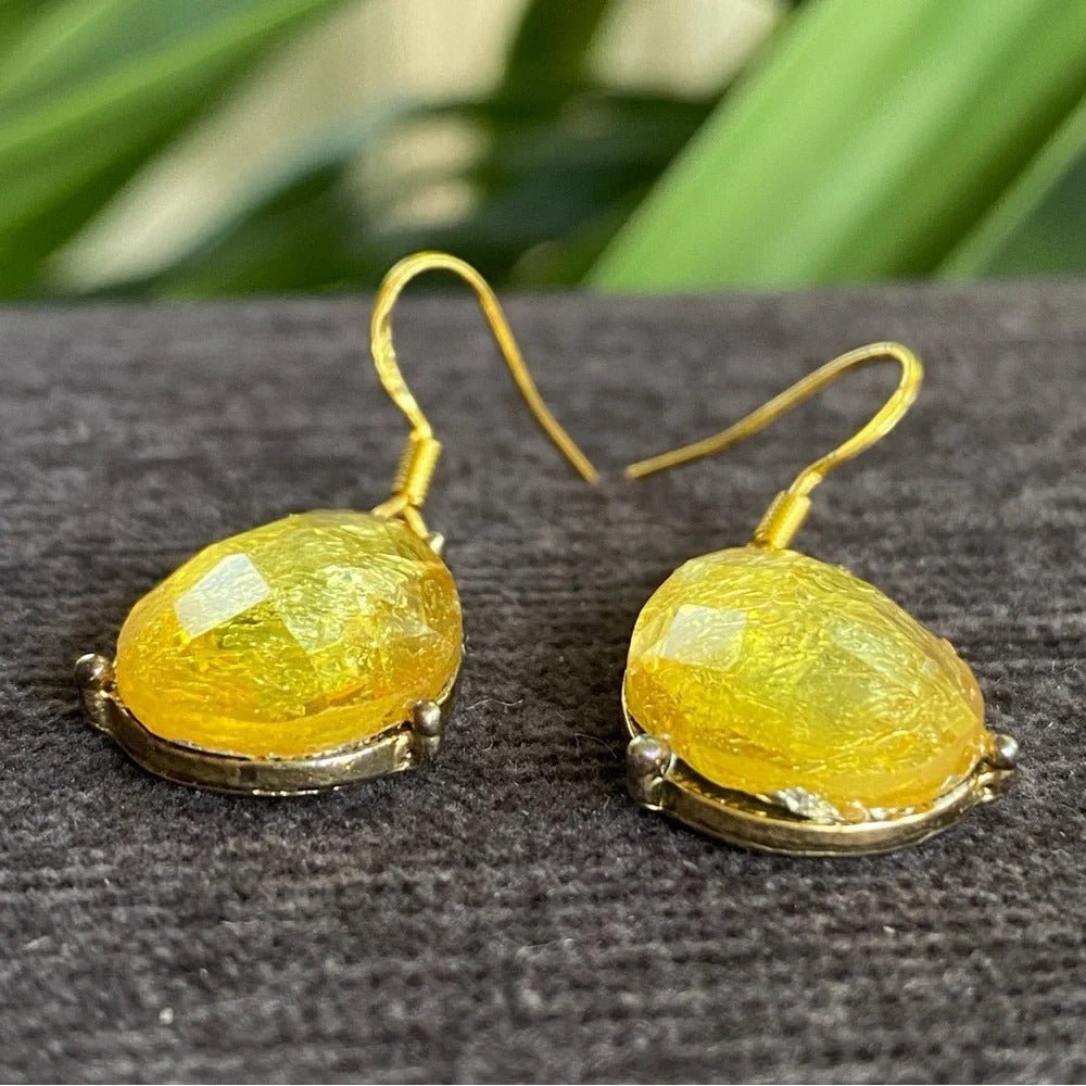 EarringsShimmering Citrine Gold Foil Teardrop Earrings