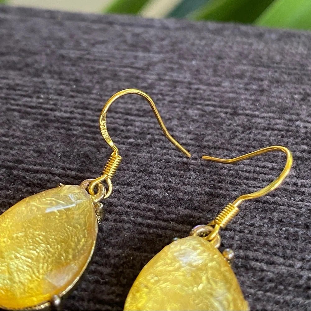 EarringsShimmering Citrine Gold Foil Teardrop Earrings