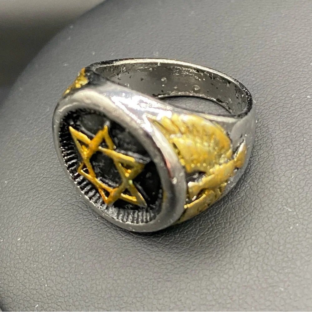 RingsSignet Two Tone ring Star of David 6 Point Star Ring with Eagle Design Size 8