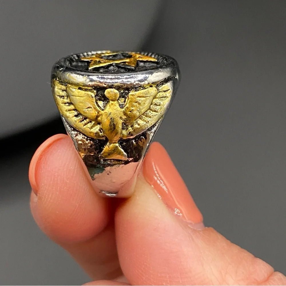RingsSignet Two Tone ring Star of David 6 Point Star Ring with Eagle Design Size 8