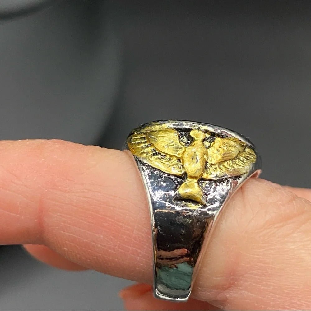 RingsSignet Two Tone ring Star of David 6 Point Star Ring with Eagle Design Size 8