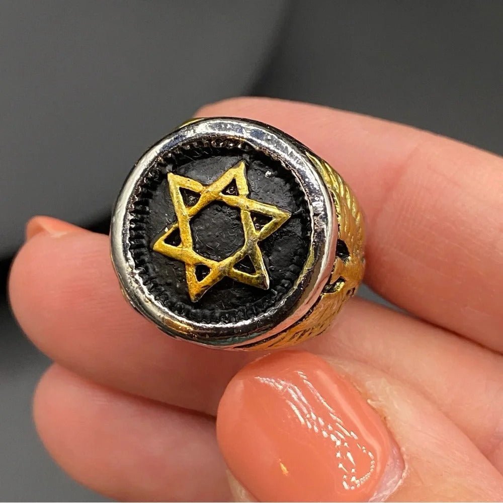 RingsSignet Two Tone ring Star of David 6 Point Star Ring with Eagle Design Size 8