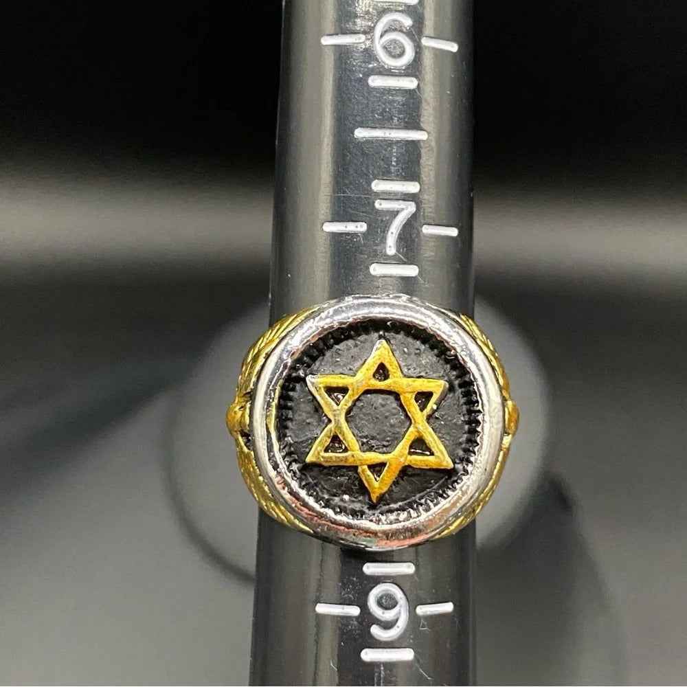 RingsSignet Two Tone ring Star of David 6 Point Star Ring with Eagle Design Size 8