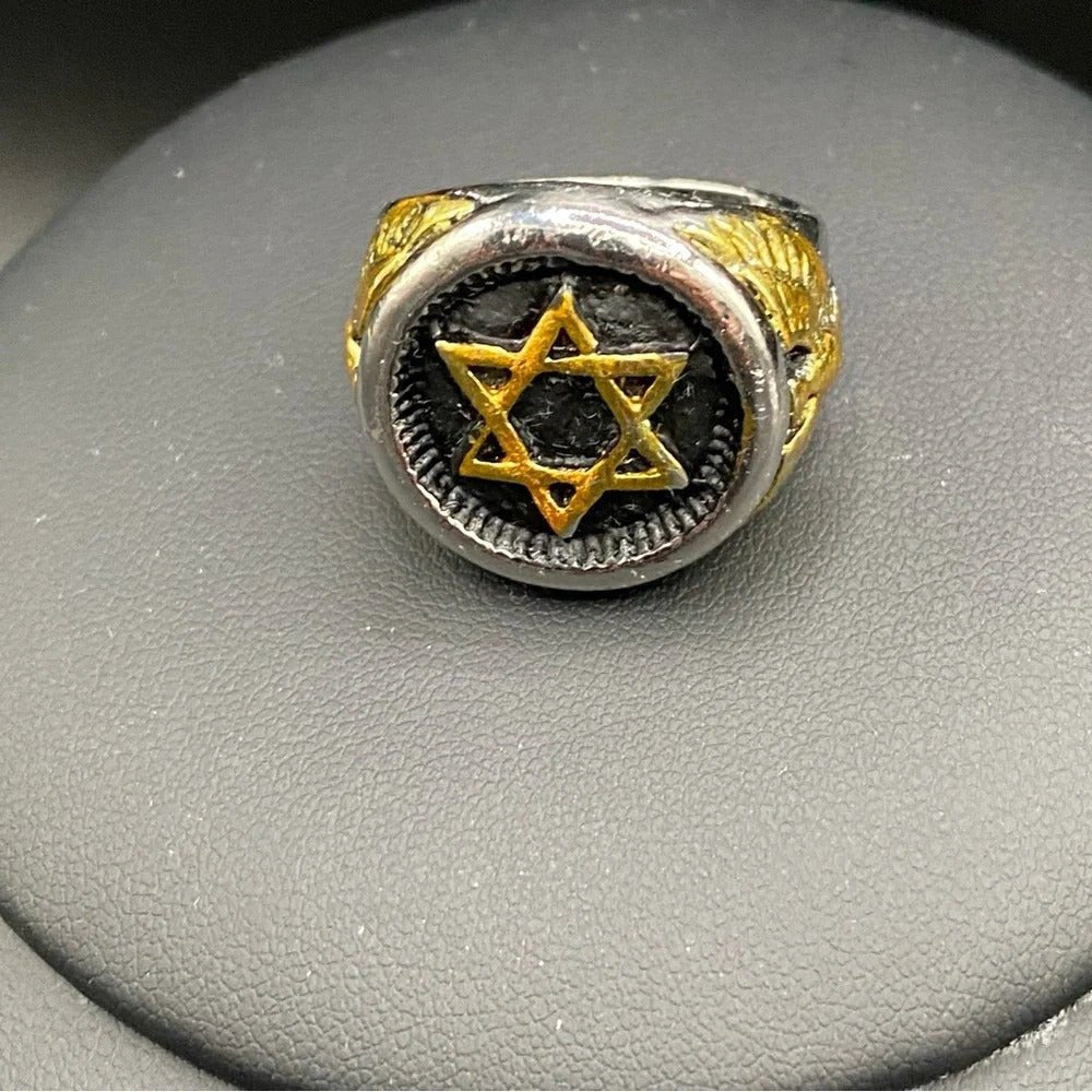 RingsSignet Two Tone ring Star of David 6 Point Star Ring with Eagle Design Size 8