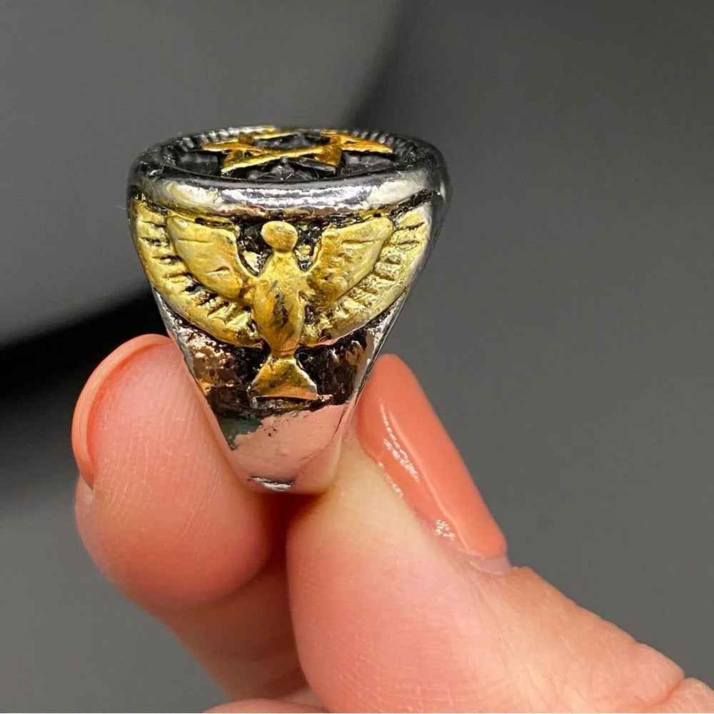 RingsSignet Two Tone ring Star of David 6 Point Star Ring with Eagle Design Size 8
