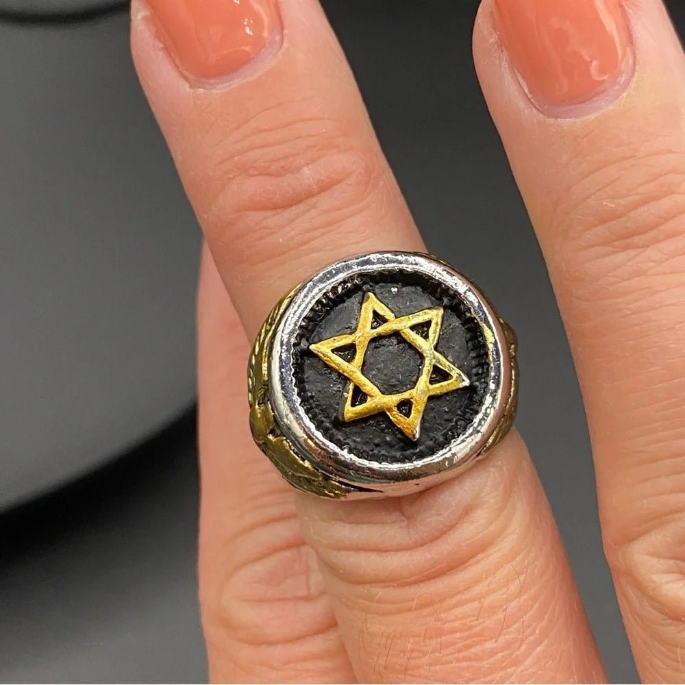 RingsSignet Two Tone ring Star of David 6 Point Star Ring with Eagle Design Size 8
