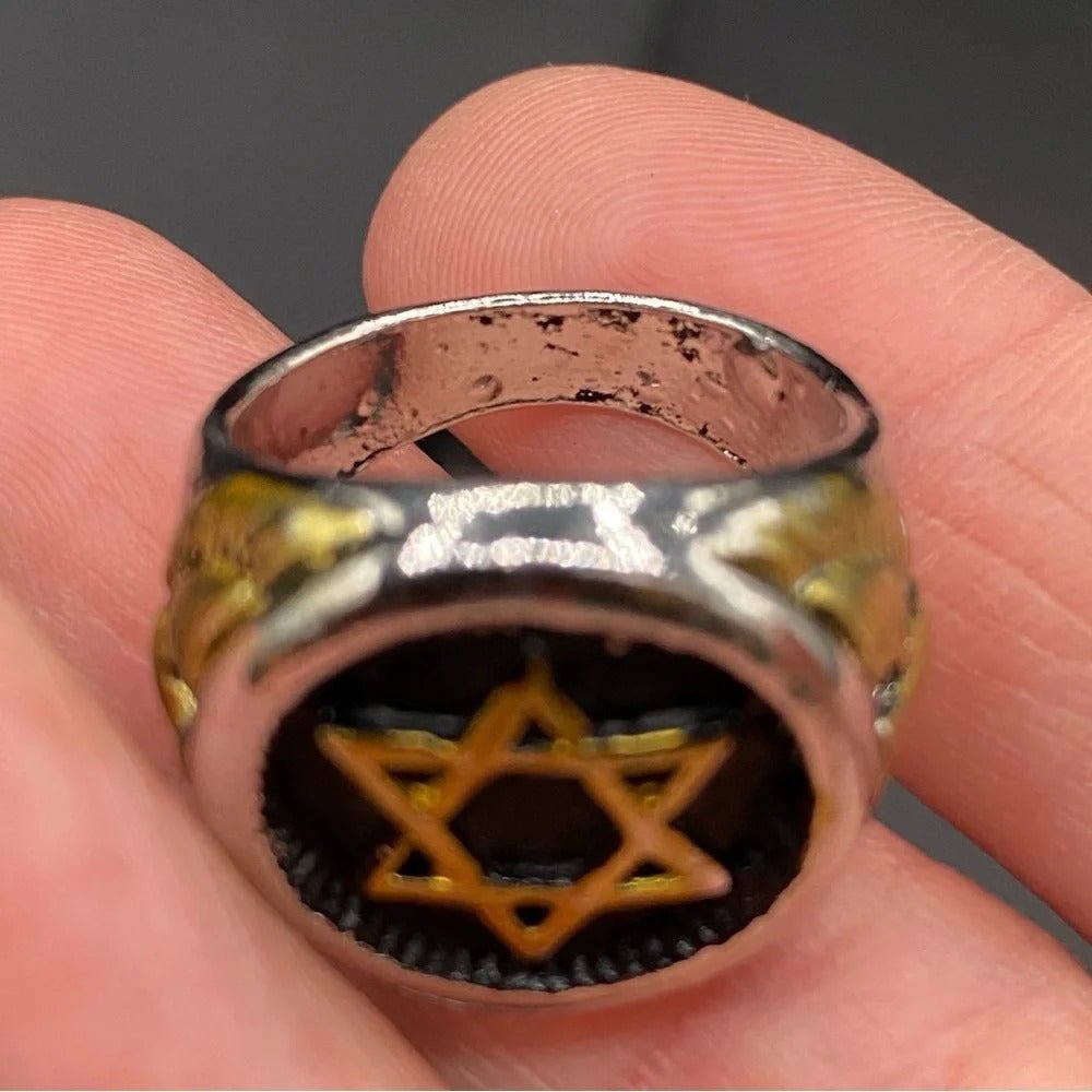 RingsSignet Two Tone ring Star of David 6 Point Star Ring with Eagle Design Size 8