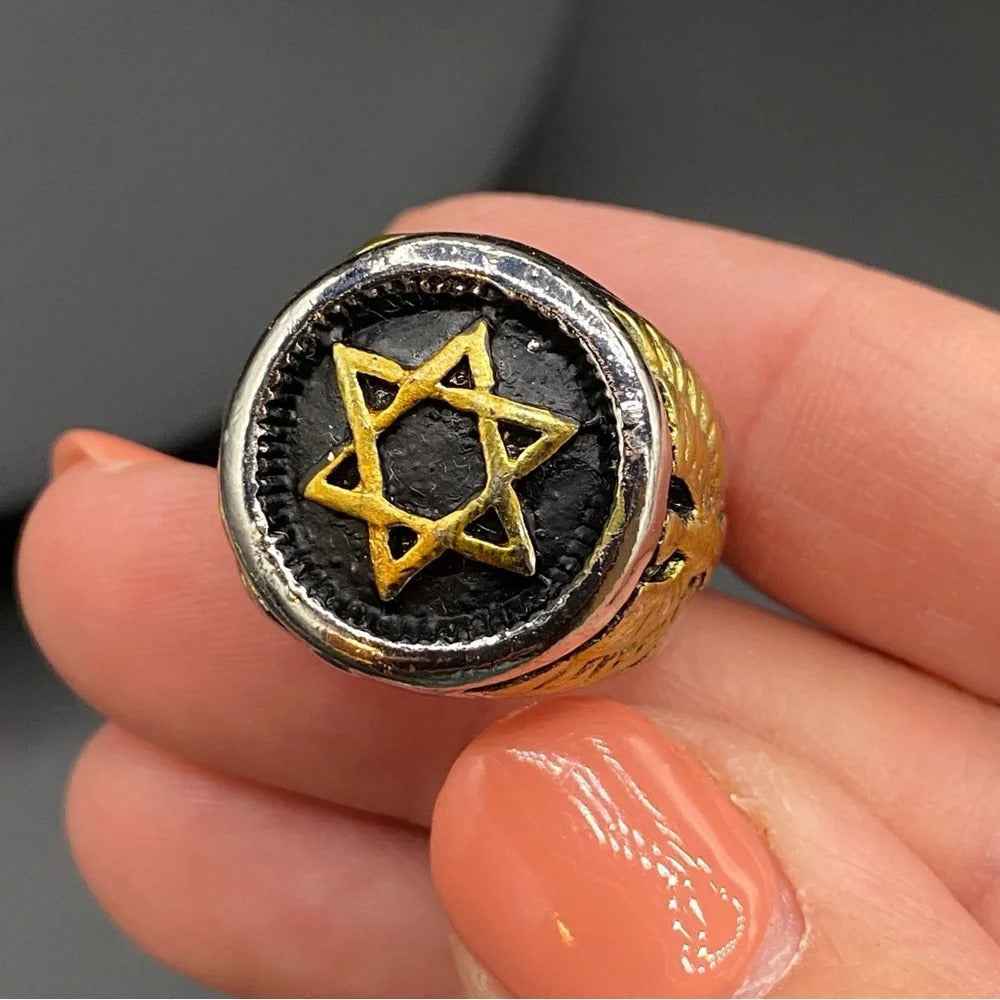 RingsSignet Two Tone ring Star of David 6 Point Star Ring with Eagle Design Size 8