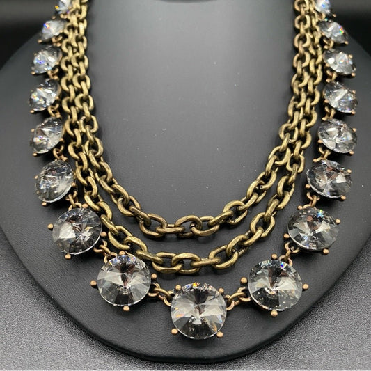 NecklaceSmoky Grey Glass Rhinestone Multi-Chain Statement Necklace