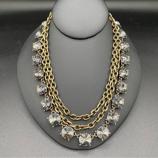 NecklaceSmoky Grey Glass Rhinestone Multi-Chain Statement Necklace