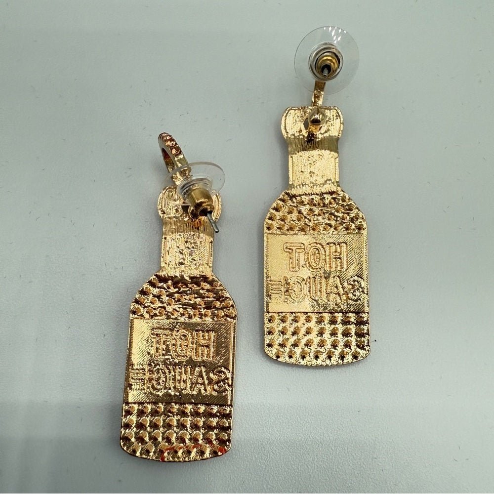 EarringsSparkly Hot Sauce Bottle Dangle Earrings — Red & Gold
