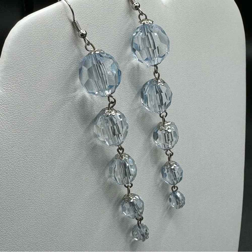 EarringsSparkly Light Blue Multifaceted Lucite Crystal Dangle Earrings