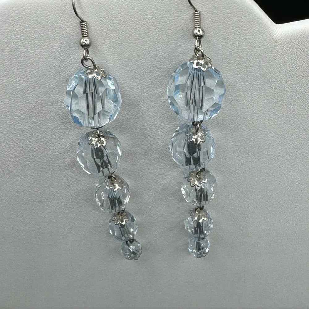 EarringsSparkly Light Blue Multifaceted Lucite Crystal Dangle Earrings