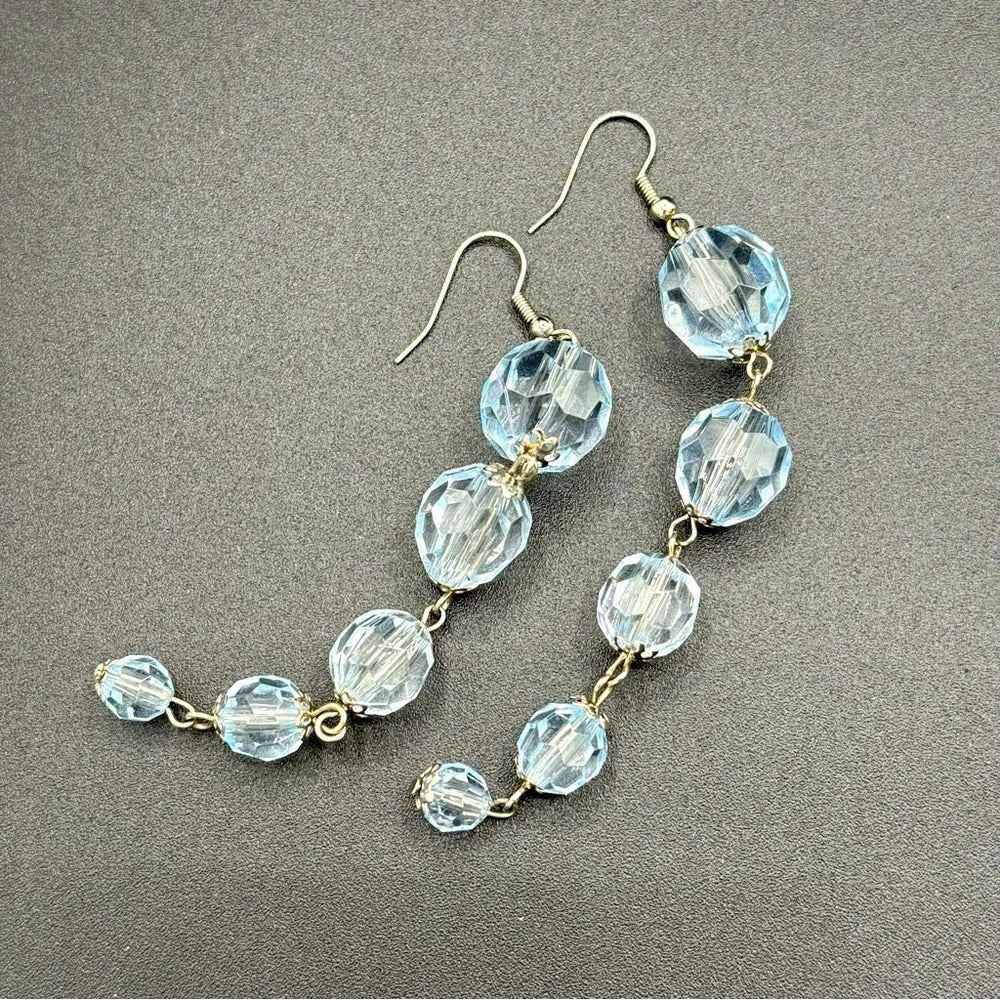 EarringsSparkly Light Blue Multifaceted Lucite Crystal Dangle Earrings