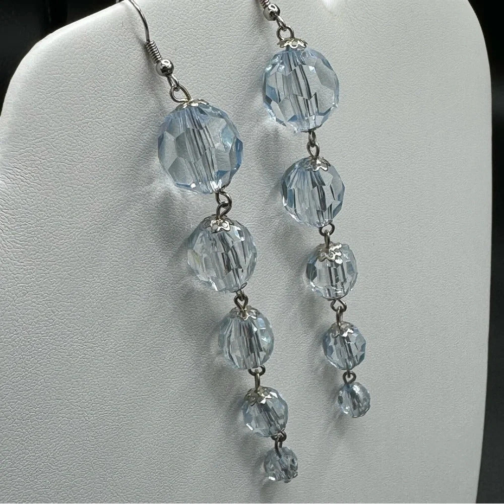 EarringsSparkly Light Blue Multifaceted Lucite Crystal Dangle Earrings