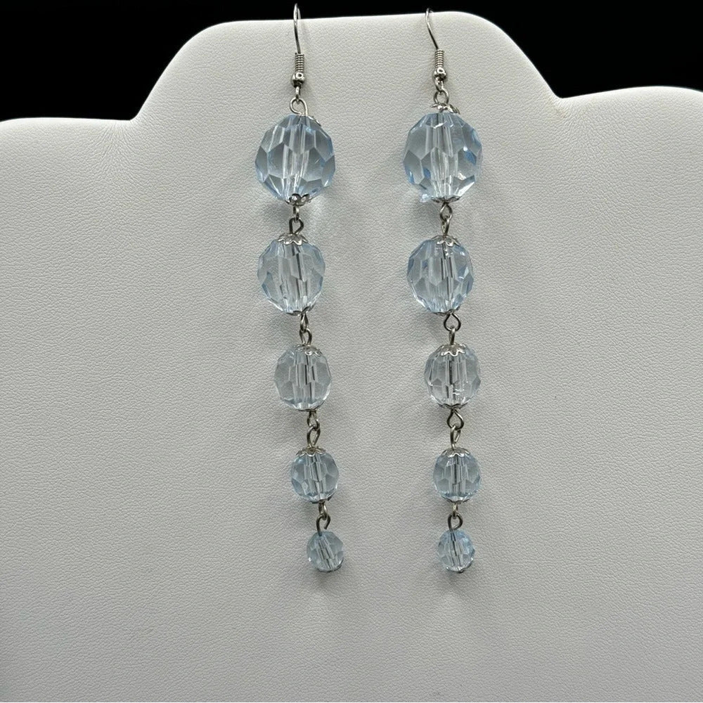 EarringsSparkly Light Blue Multifaceted Lucite Crystal Dangle Earrings