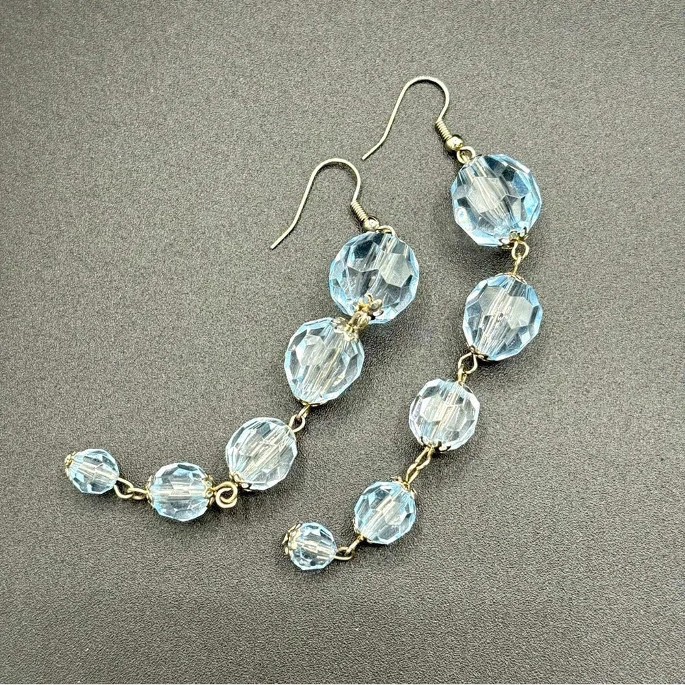 EarringsSparkly Light Blue Multifaceted Lucite Crystal Dangle Earrings