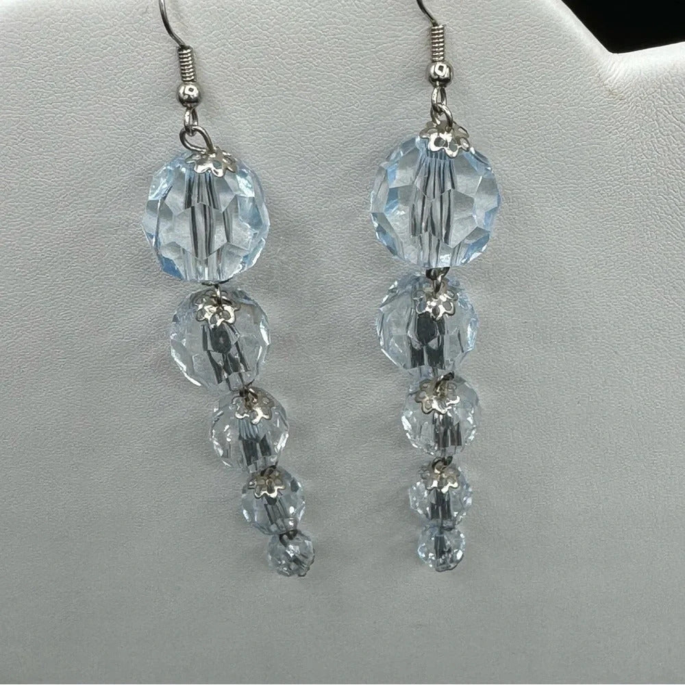 EarringsSparkly Light Blue Multifaceted Lucite Crystal Dangle Earrings