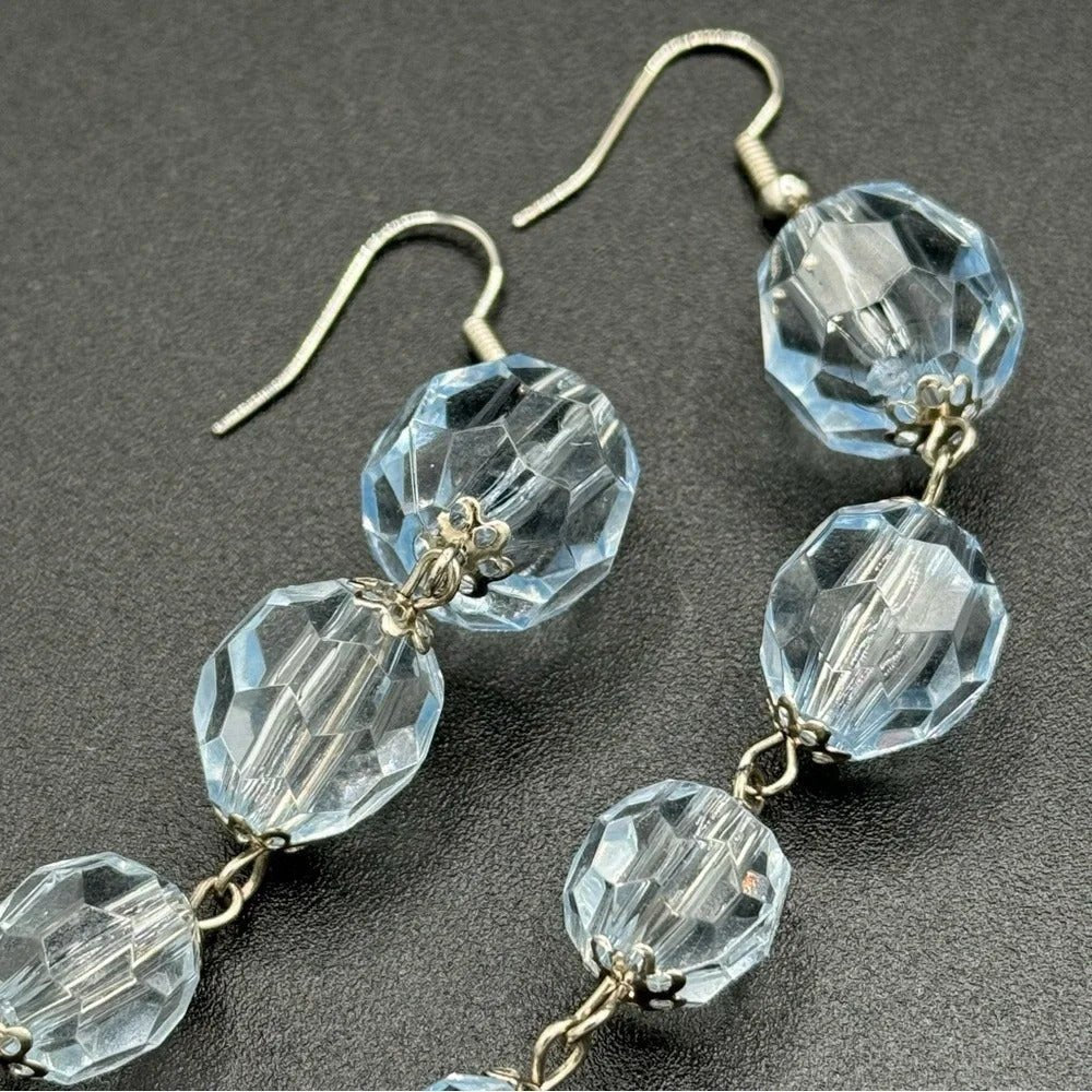 EarringsSparkly Light Blue Multifaceted Lucite Crystal Dangle Earrings