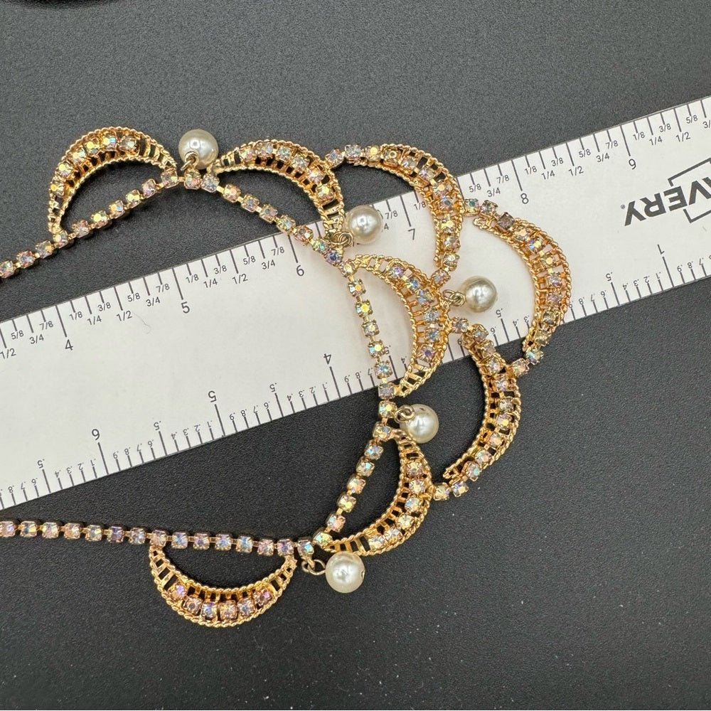 SetsStunning Crystal Rhinestone and Pearl Glitzy Bib Necklace and Earring Set