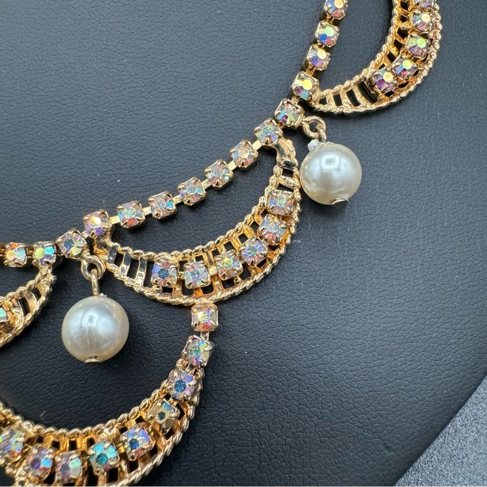 SetsStunning Crystal Rhinestone and Pearl Glitzy Bib Necklace and Earring Set