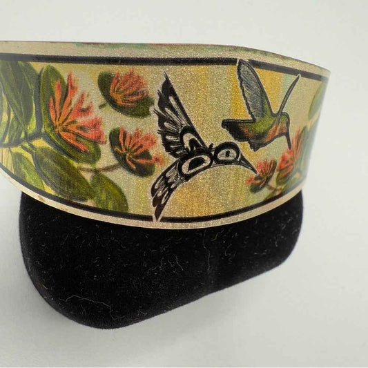BraceletSue Coleman Copper Cuff Bracelet with Hummingbird Floral Design