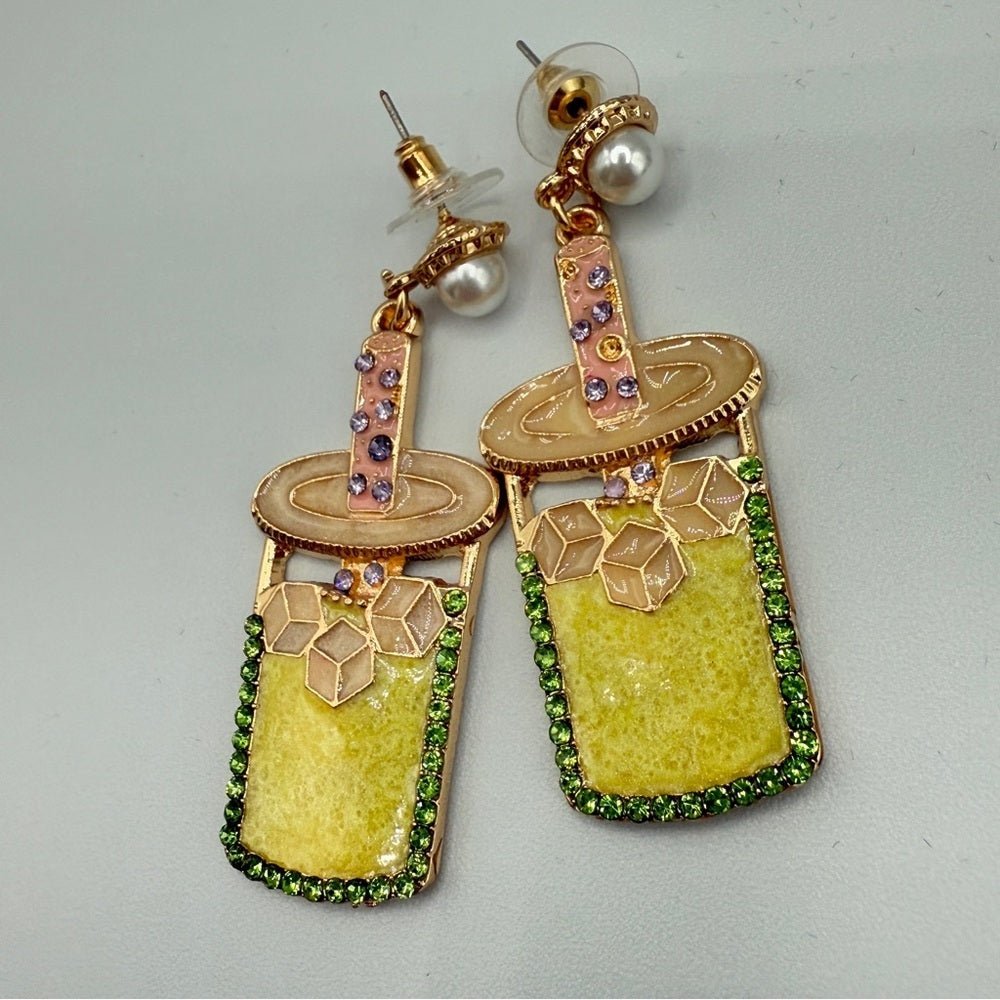 EarringsSummer Cocktail Drink Earrings - Pierced - Sparkly Rhinestone Statement Earrings
