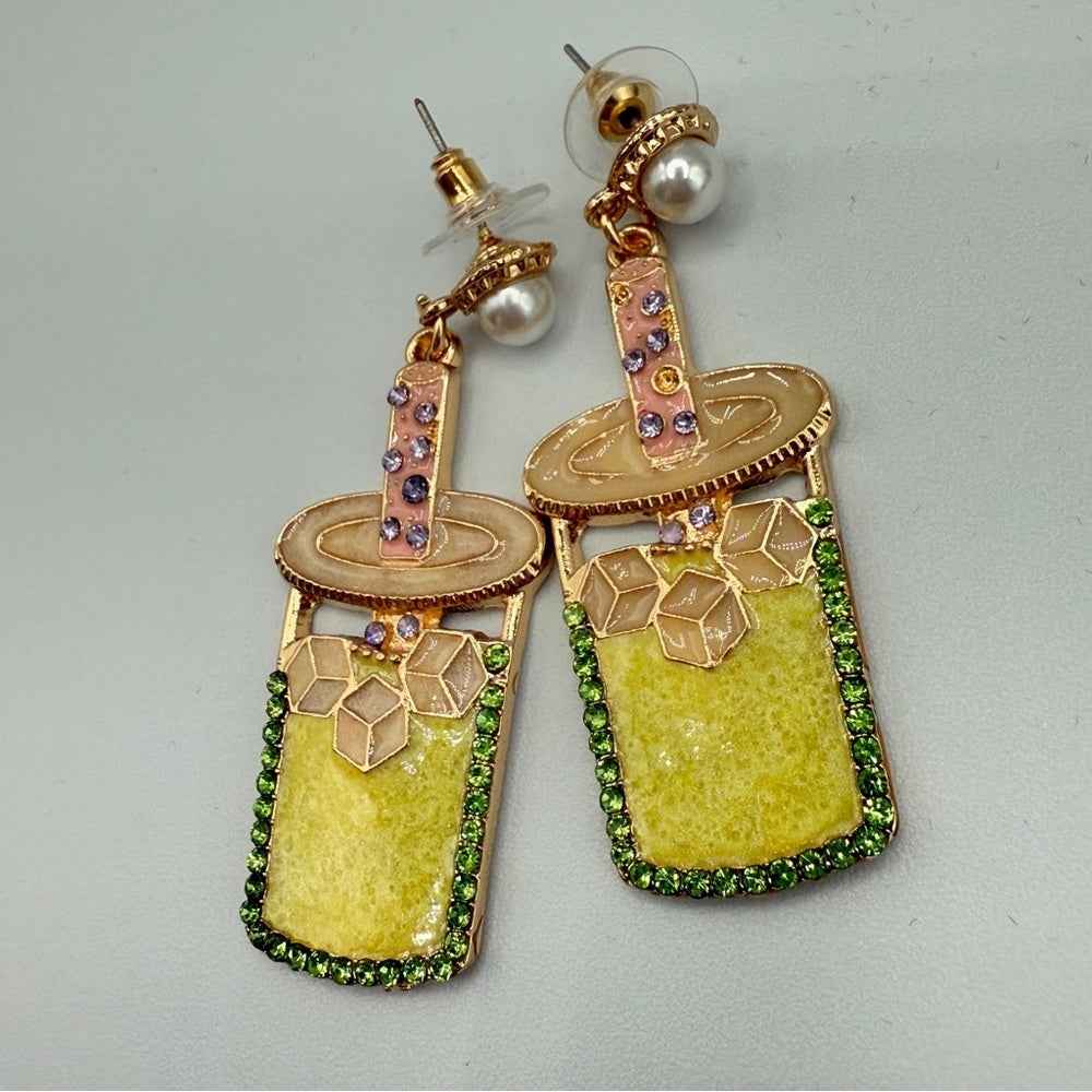 EarringsSummer Cocktail Drink Earrings - Pierced - Sparkly Rhinestone Statement Earrings