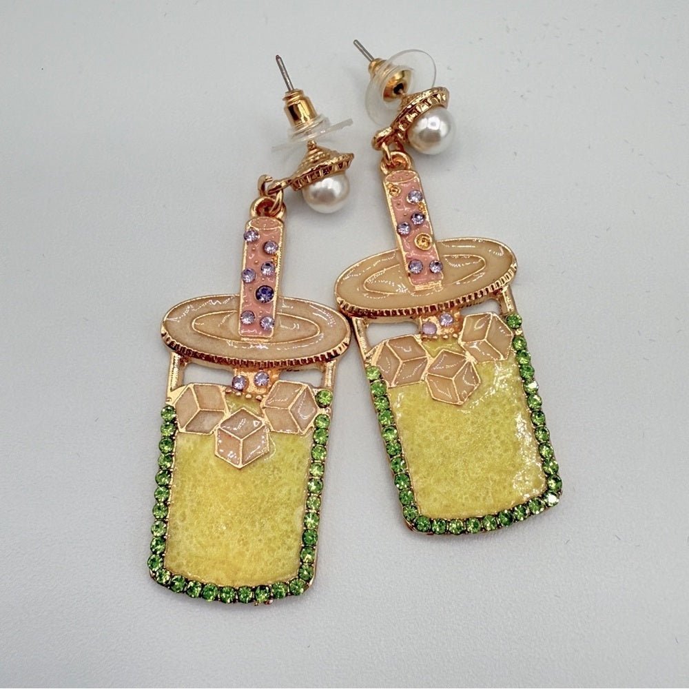 EarringsSummer Cocktail Drink Earrings - Pierced - Sparkly Rhinestone Statement Earrings