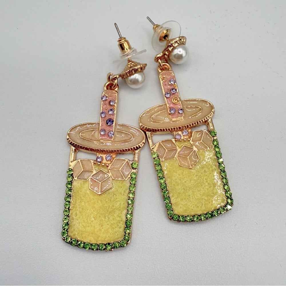 EarringsSummer Cocktail Drink Earrings - Pierced - Sparkly Rhinestone Statement Earrings