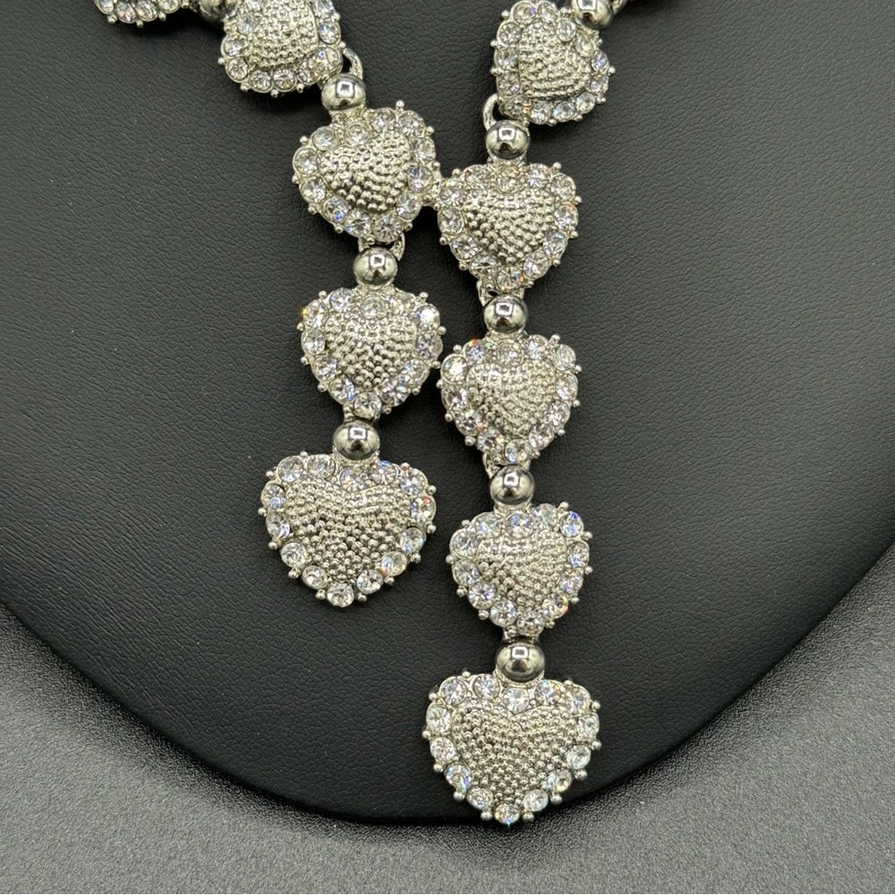 NecklaceSweetheart Lariat Heart Necklace with Encrusted Crystal Rhinestones - Dainty Prom Jewelry