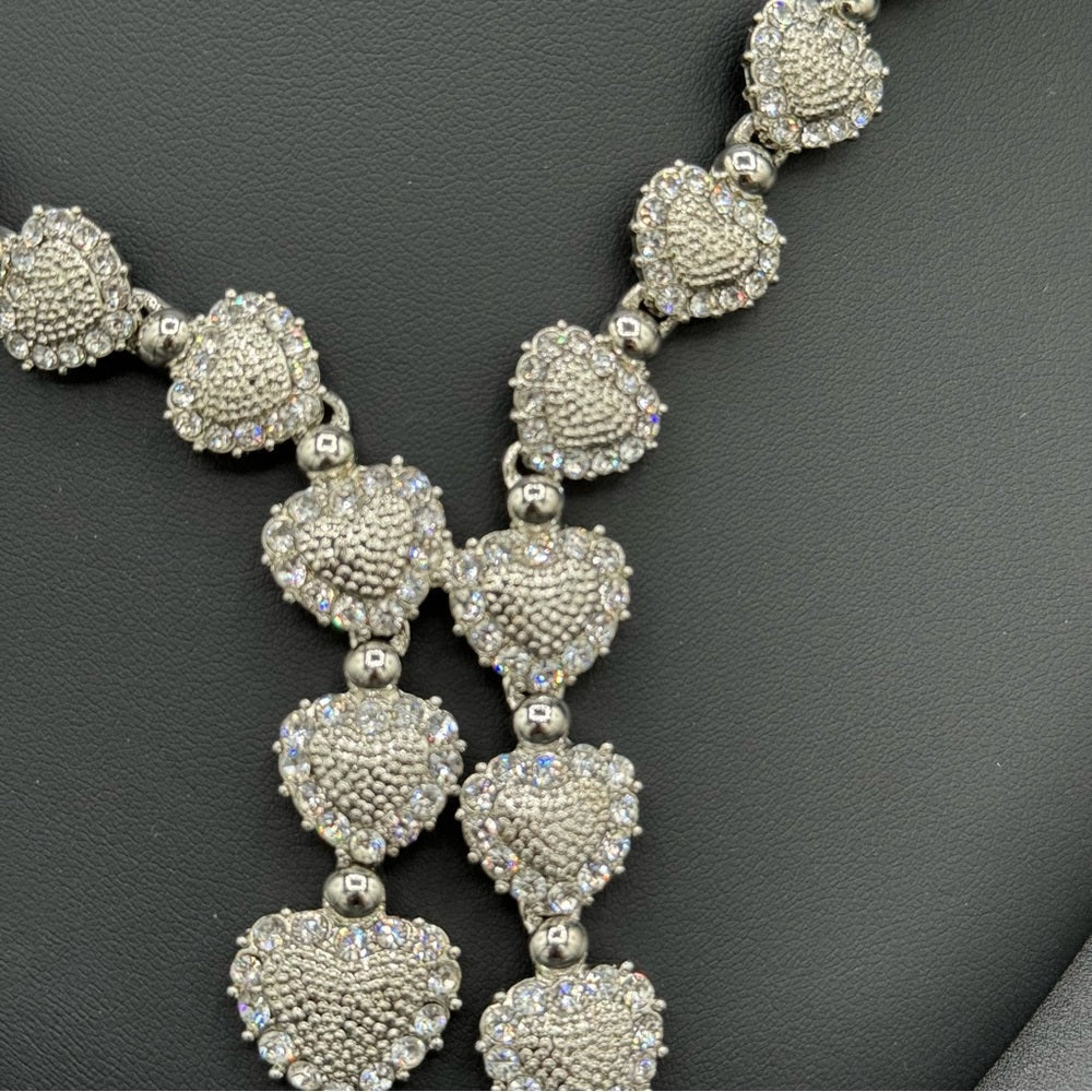 NecklaceSweetheart Lariat Heart Necklace with Encrusted Crystal Rhinestones - Dainty Prom Jewelry