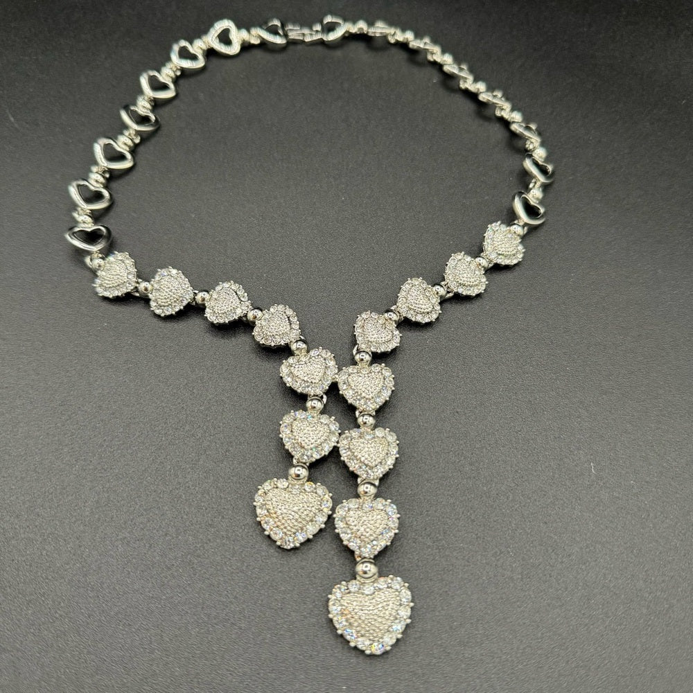 NecklaceSweetheart Lariat Heart Necklace with Encrusted Crystal Rhinestones - Dainty Prom Jewelry