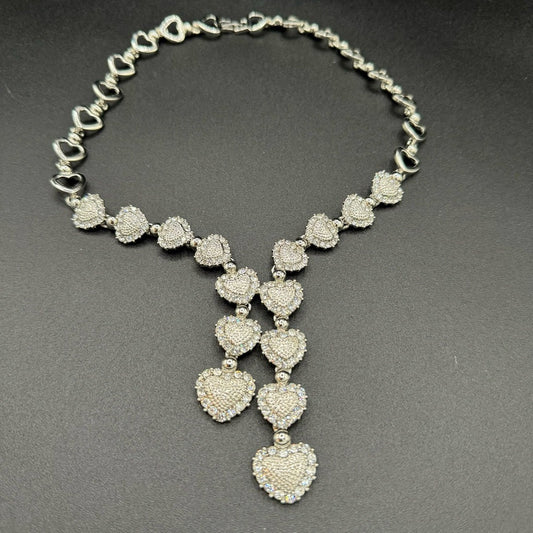 NecklaceSweetheart Lariat Heart Necklace with Encrusted Crystal Rhinestones - Dainty Prom Jewelry