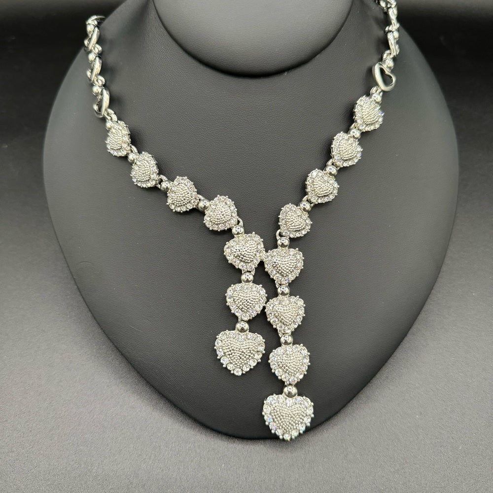 NecklaceSweetheart Lariat Heart Necklace with Encrusted Crystal Rhinestones - Dainty Prom Jewelry