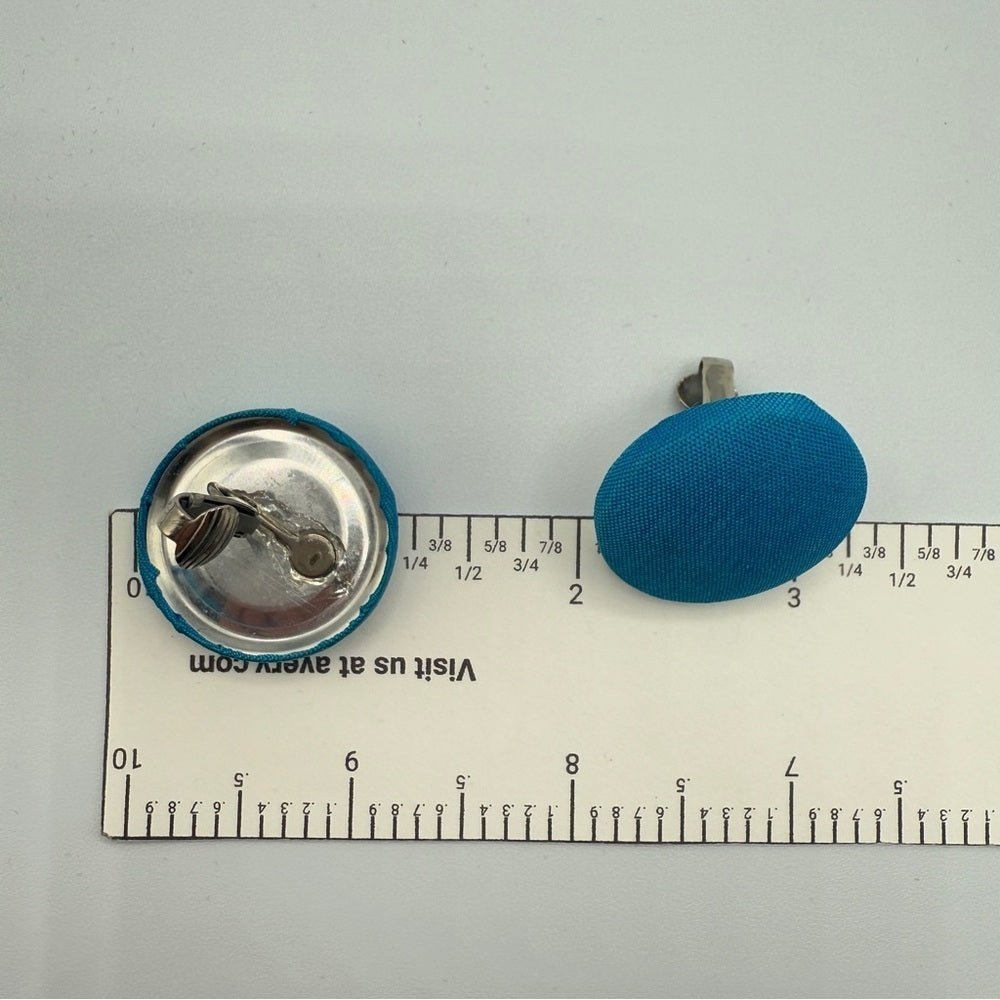 EarringsTeal Blue Fabric Button Clip-On Earrings