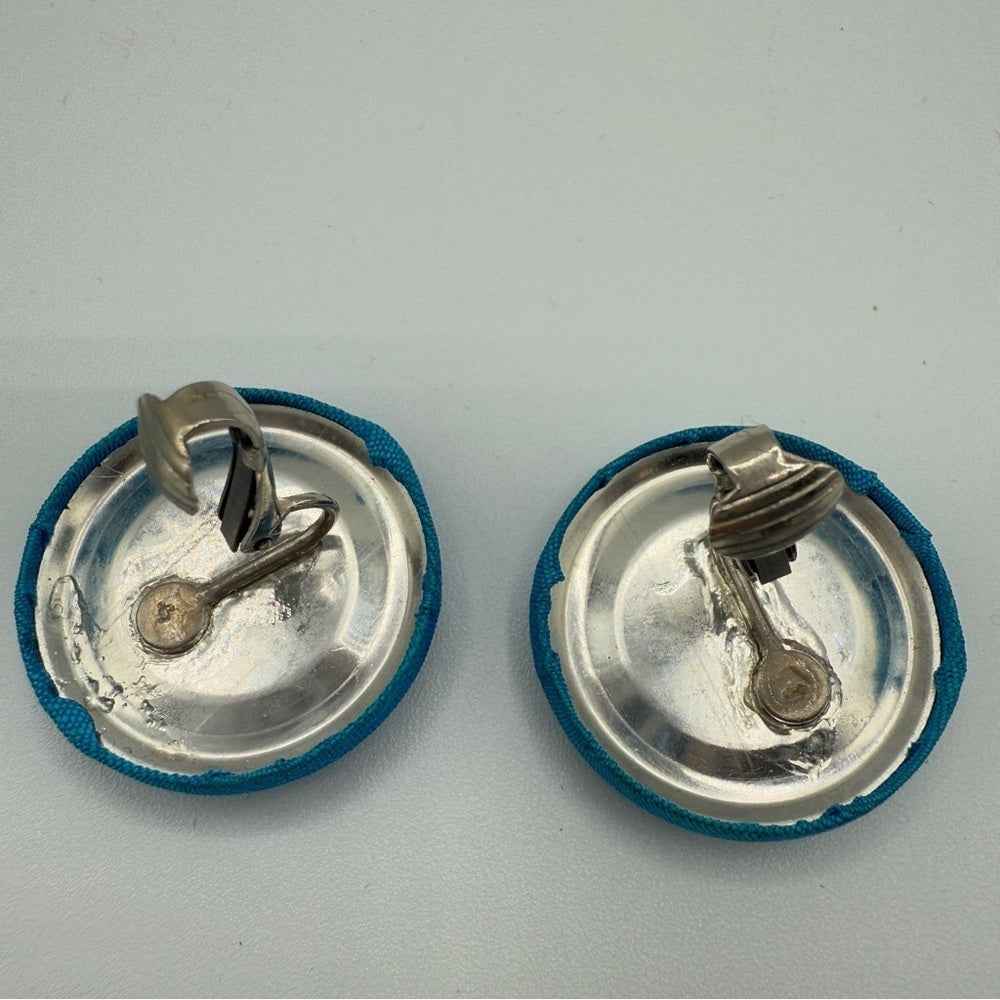 EarringsTeal Blue Fabric Button Clip-On Earrings