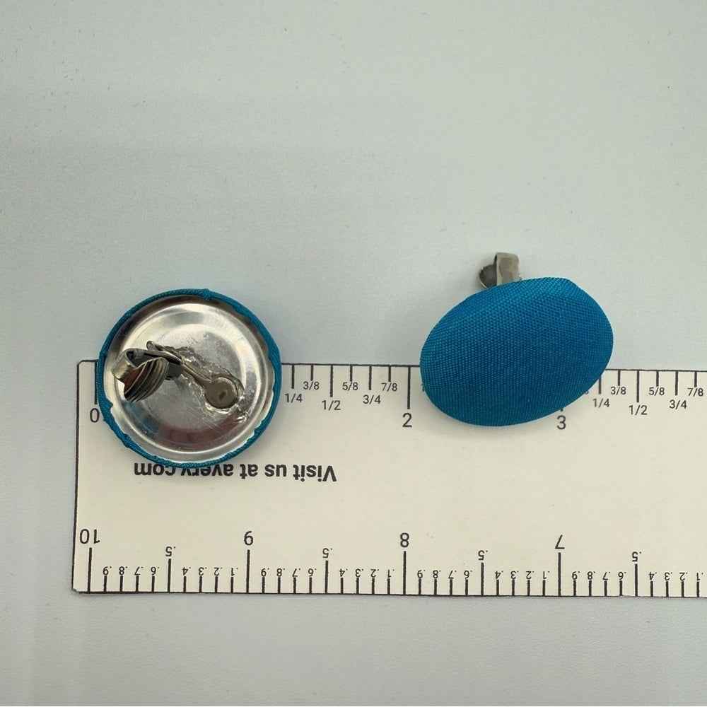 EarringsTeal Blue Fabric Button Clip-On Earrings