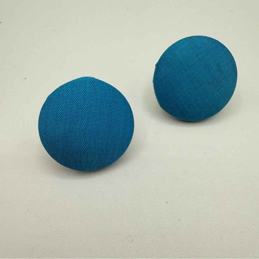 EarringsTeal Blue Fabric Button Clip-On Earrings