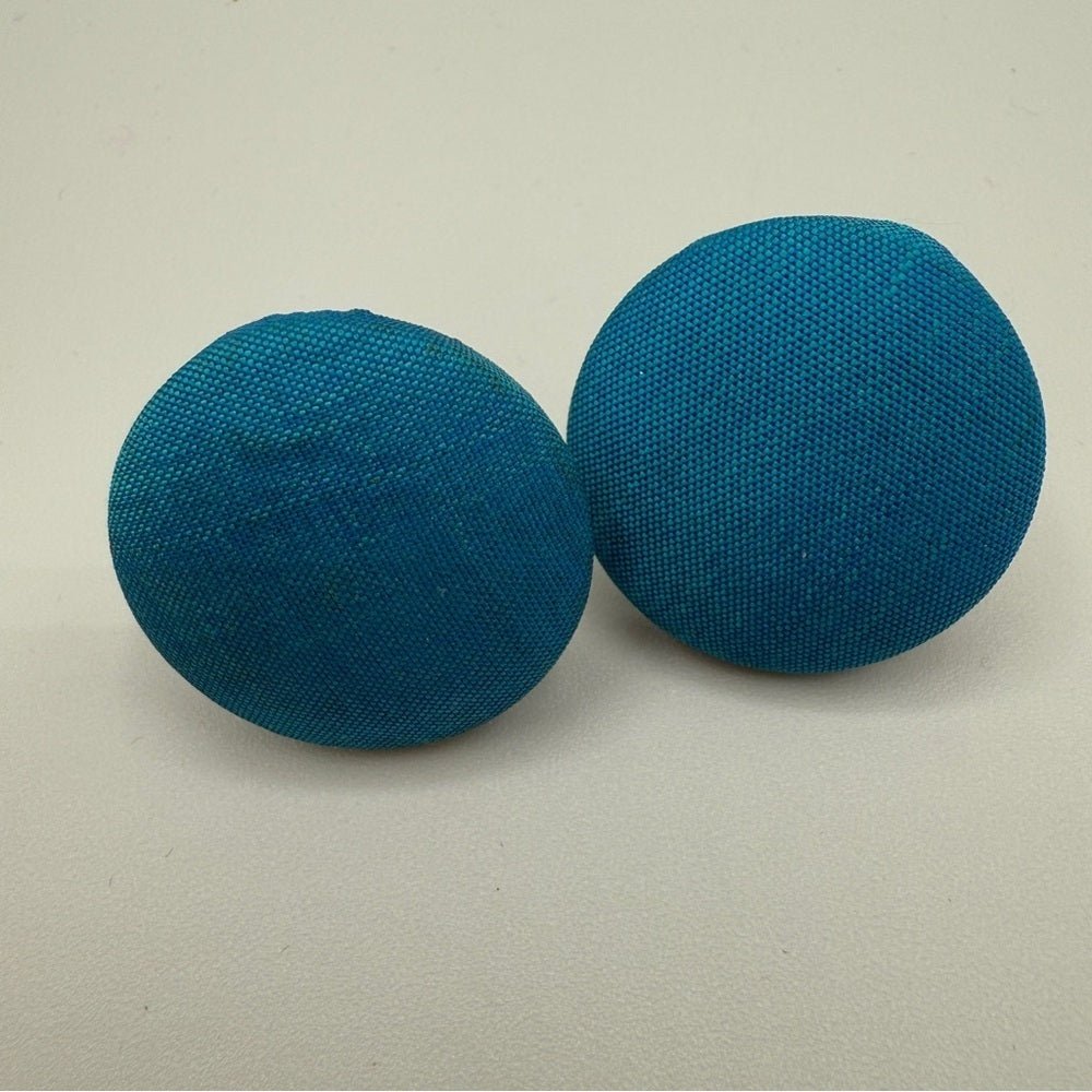 EarringsTeal Blue Fabric Button Clip-On Earrings