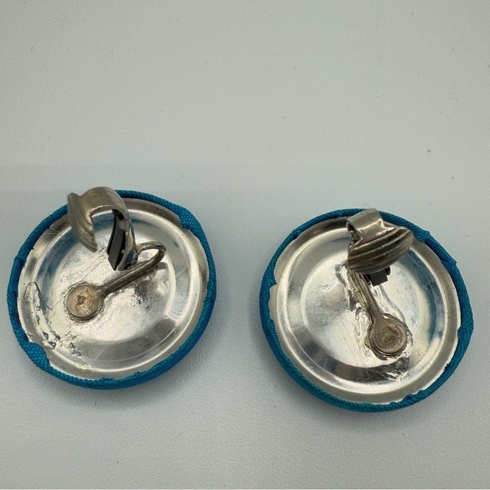EarringsTeal Blue Fabric Button Clip-On Earrings
