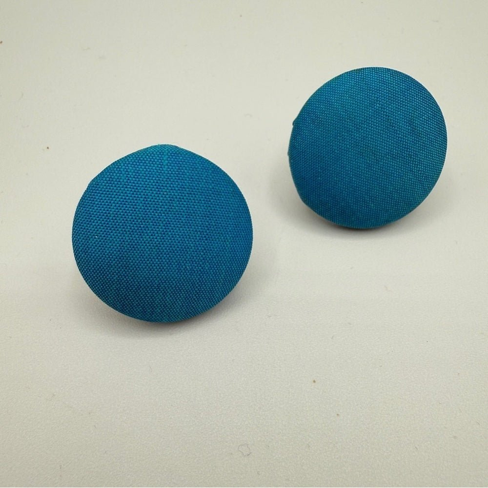 EarringsTeal Blue Fabric Button Clip-On Earrings