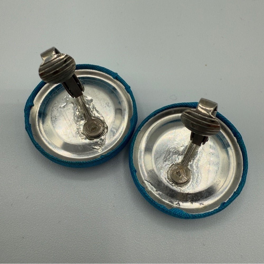 EarringsTeal Blue Fabric Button Clip-On Earrings
